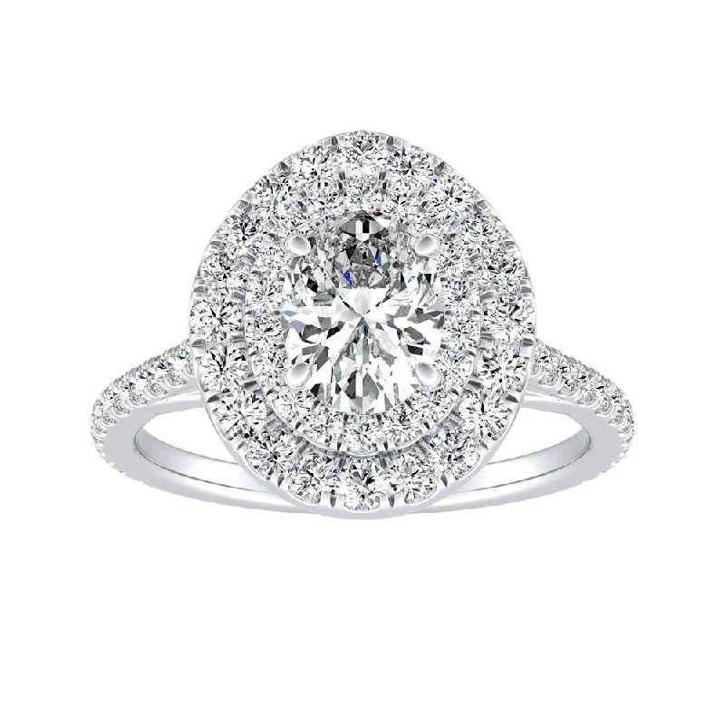 tarnished rose stack ring-Auriya Platinum 1 1/4ctw Double Halo Oval Diamond Engagement Ring (H-I, SI1-SI2)