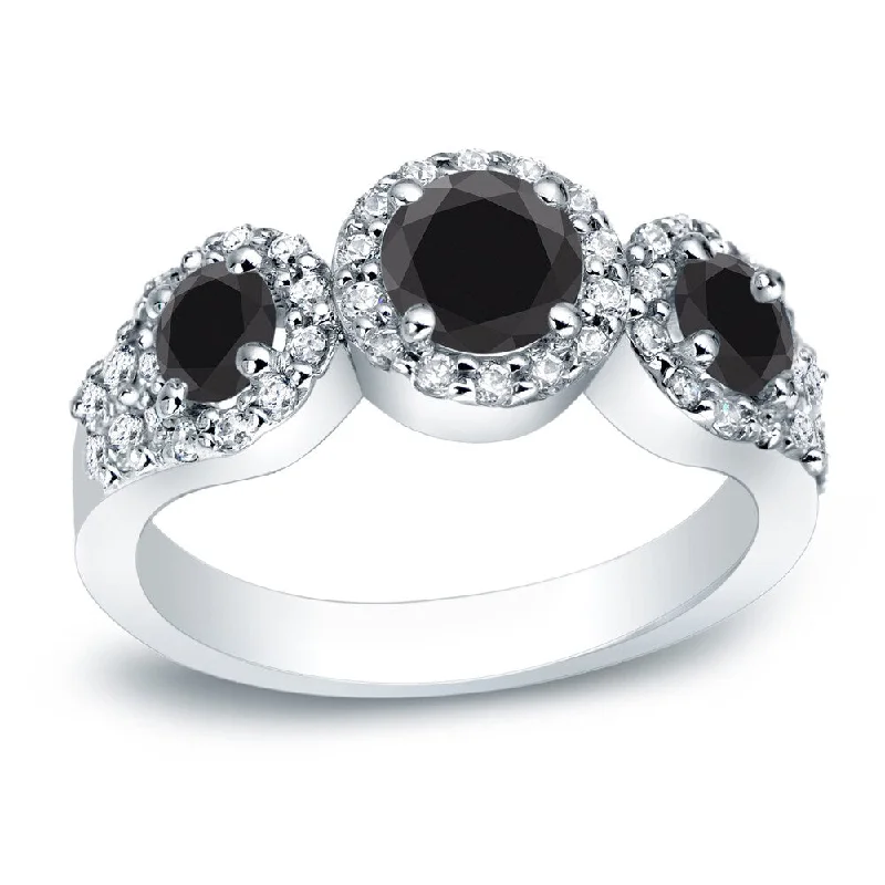 floral prong ruby ring-Auriya Platinum 1 1/5ctw 3-stone Black Diamond Engagement Ring