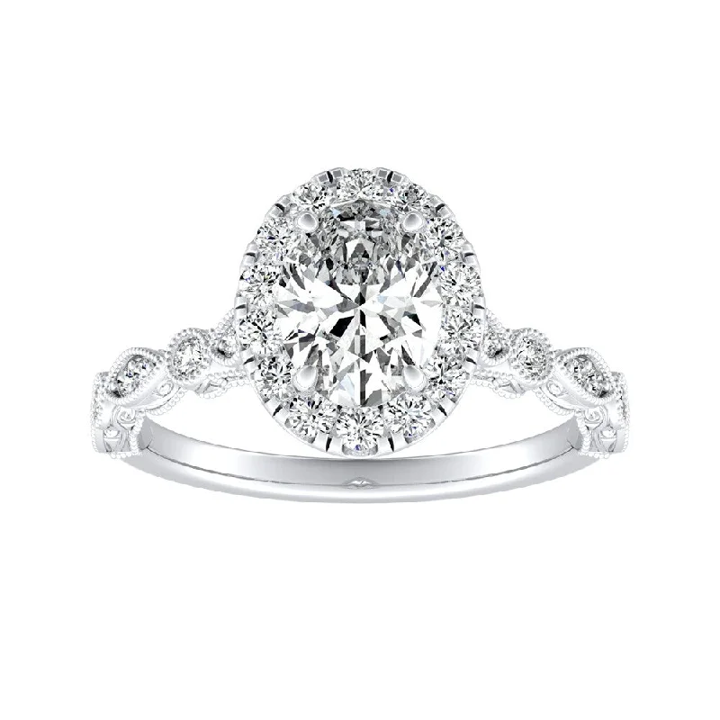 tarnished silver ring-Auriya Platinum 1 1/8ctw Vintage Oval-cut Halo Diamond Engagement Ring (I-J, I1-I2)