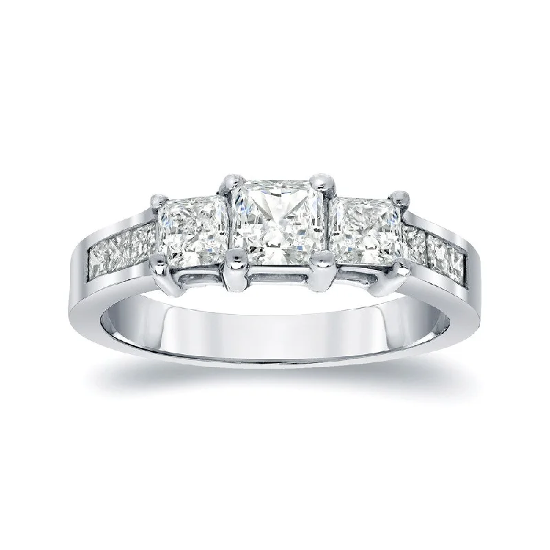 matte silver tier ring-Auriya Platinum 1/2ctw Princess-cut 3-Stone Diamond Engagement Ring (I-J, I1-I2)