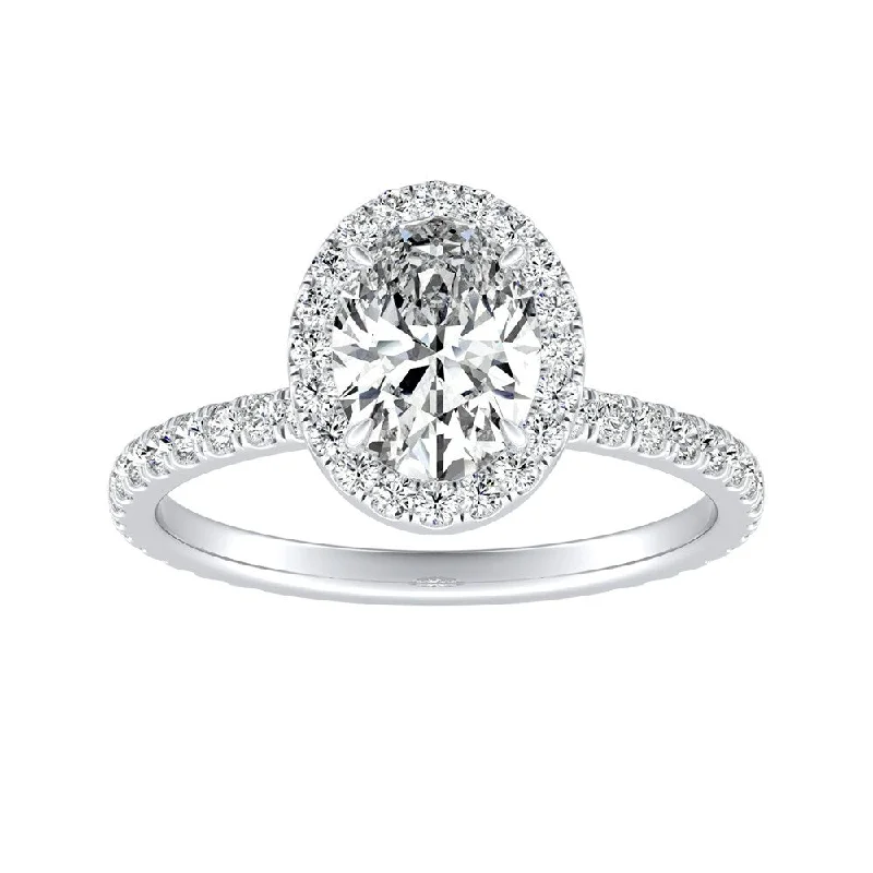 matte silver tier ring-Auriya Platinum 1 5/8ctw Oval-cut Halo Diamond Engagement Ring (H-I, SI1-SI2)