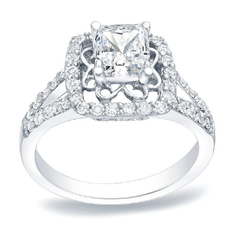 adjustable crest ridge ring-Auriya Platinum 1ct TDW Floret Princess-Cut Diamond Engagement Ring (H-I, SI1-SI2)