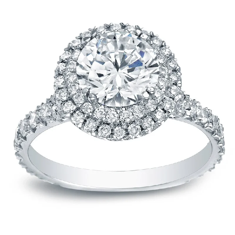 inscribed heritage ring-Auriya Platinum 2 carat TW Double Halo Diamond Engagement Ring