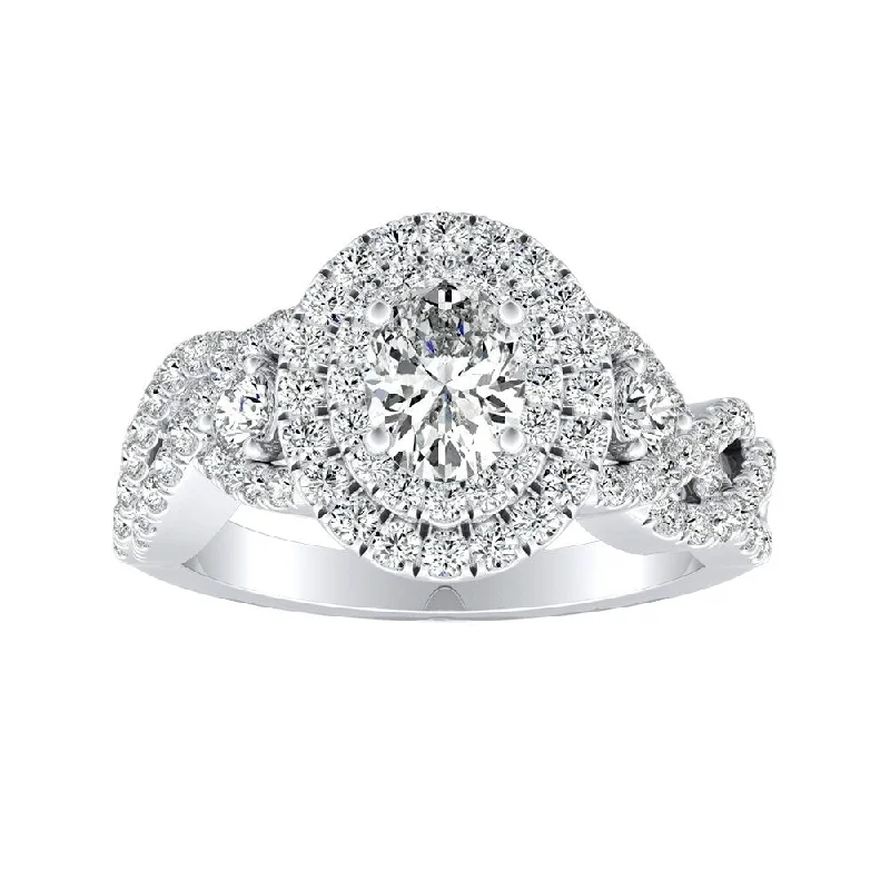 adjustable crest ridge ring-Auriya Platinum Braided Oval-cut 1 1/6ctw Double Halo Diamond Engagement Ring (I-J, I1-I2)