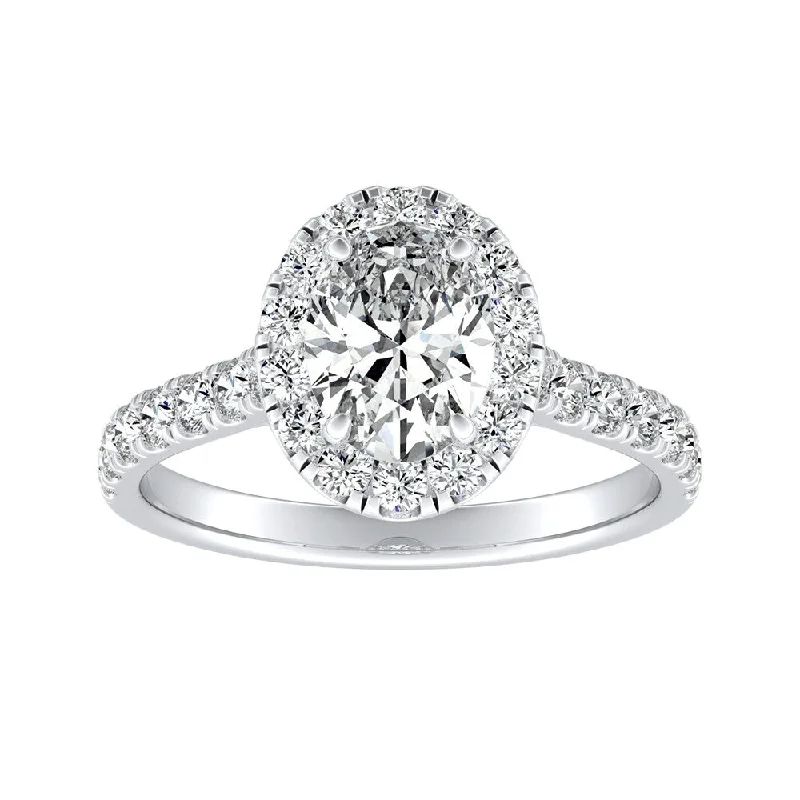 minimalist crest summit ring-Auriya Platinum Classic Oval-cut 1cttw Halo Diamond Engagement Ring (I-J, I1-I2)