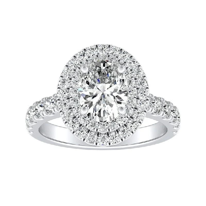 inscribed unity ring-Auriya Platinum Classic Oval Shape 1ctw Double Halo Diamond Engagement Ring (H-I, SI1-SI2)