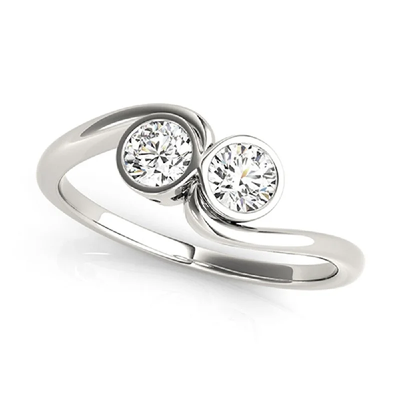 tarnished silver ring-Auriya Round 1/2ct TDW Bezel Set Diamond 2-Stone Engagement Ring 14K Gold (H-I, SI1-SI2)