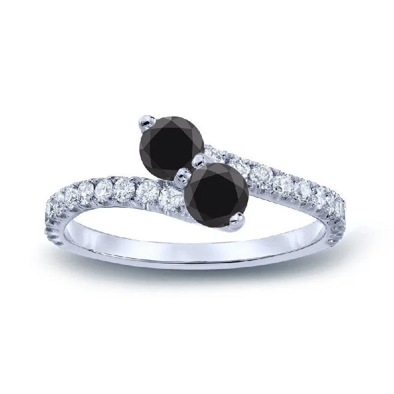 modern sleek stellar ring-Auriya Round 2-Stone Black Diamond Engagement Ring 1/2ct TDW 14k Gold