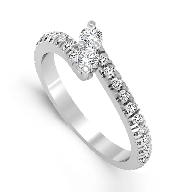 matte silver tier ring-Auriya Round 2-Stone Diamond Engagement Ring 3/4ct TDW 14K Gold (H-I, I1-I2)