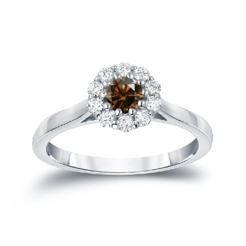 adjustable ridge summit ring-Auriya Round Halo Brown Diamond Engagement Ring 1/2ct TDW 14K Gold