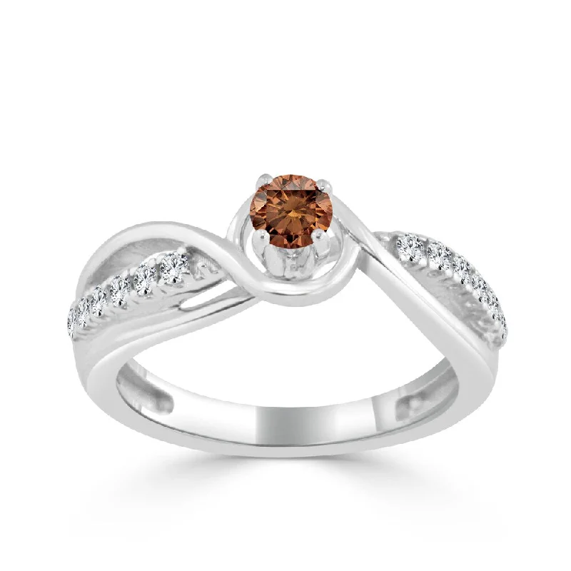 art deco opal ring-Auriya Twisted 2/5ctw Brown Diamond Engagement Ring 14k Gold (H-I, I1-I2)