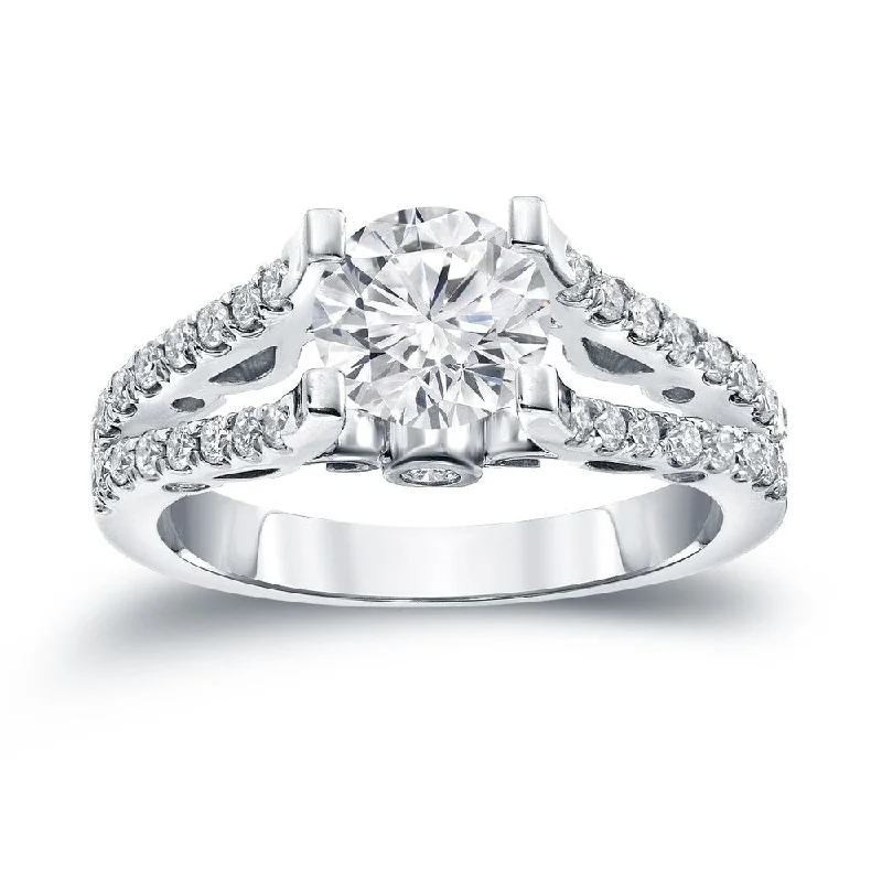 polished silver stellar ring-Auriya Unique 1 1/2ctw Round Split Shank Diamond Engagement Ring 14k Gold Certified (H-I, SI1-SI2)