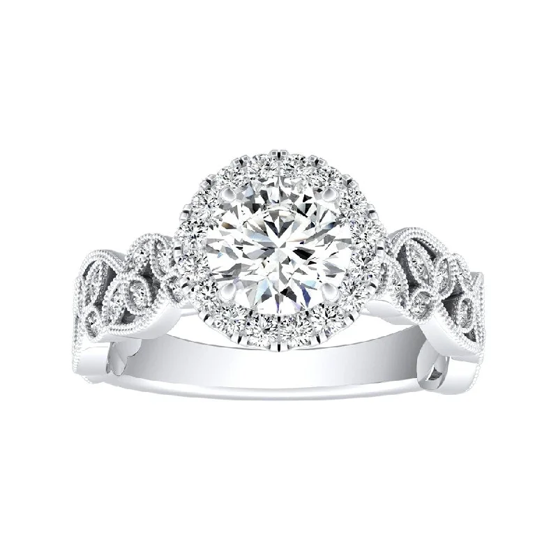 tarnished rose stack ring-Auriya Vintage Round 1ct Moissanite and 1/4ct TDW Diamond Halo Engagement Ring 14K Gold (G-H, VS1-VS2)