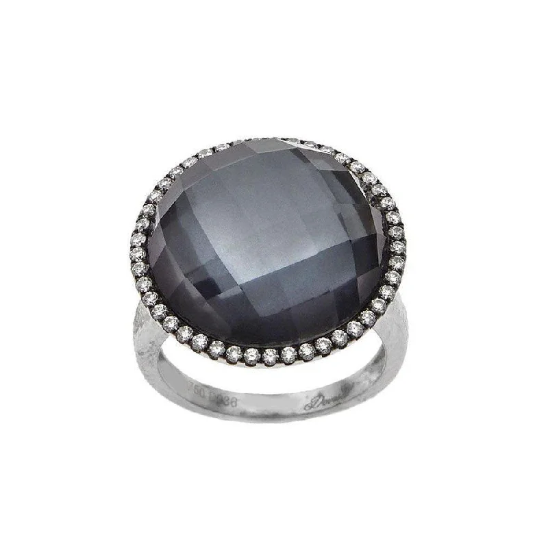 minimalist ridge peak ring-Black Mother of Pearl Doublet Ring