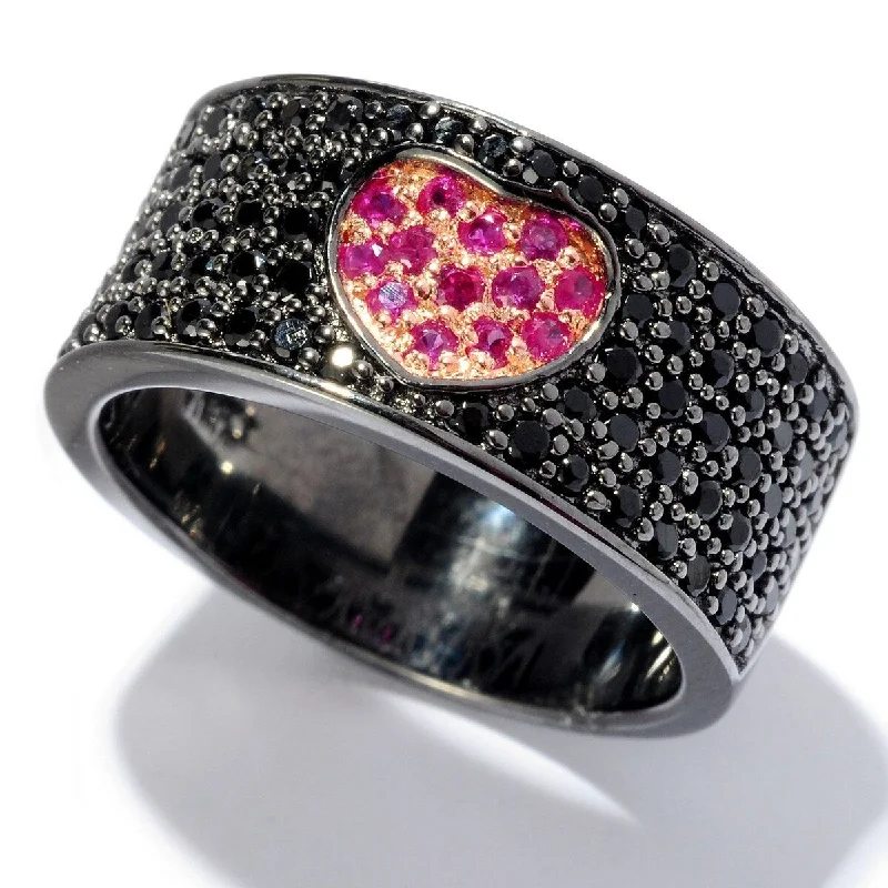 fifteen-stone promise ring-Black Rhodium O/ Silver 0.91Ctw Pink Sapphire Band Ring