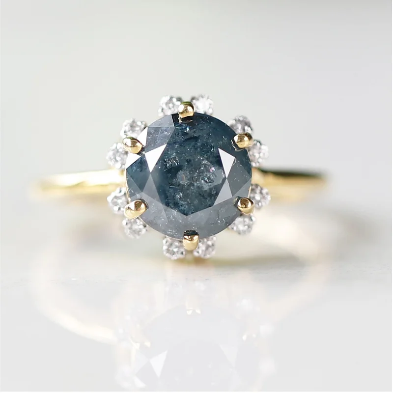 nature-themed ridge peak ring-14 K Yellow Gold Blue Galaxy Unique Diamond Ring For Her