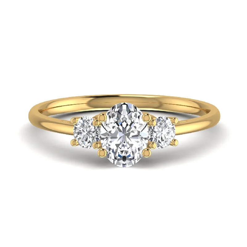 inscribed lineage ring-Center Oval Diamond Three Stone Ring