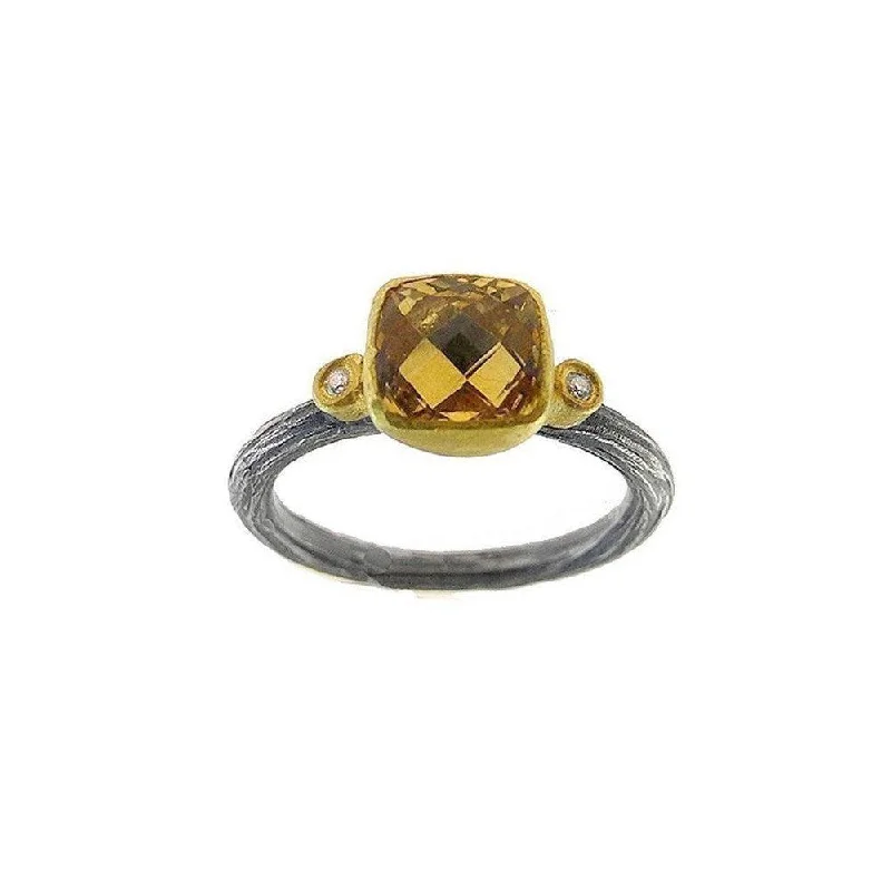 modern sculpted band ring-Citrine Ring with Diamond