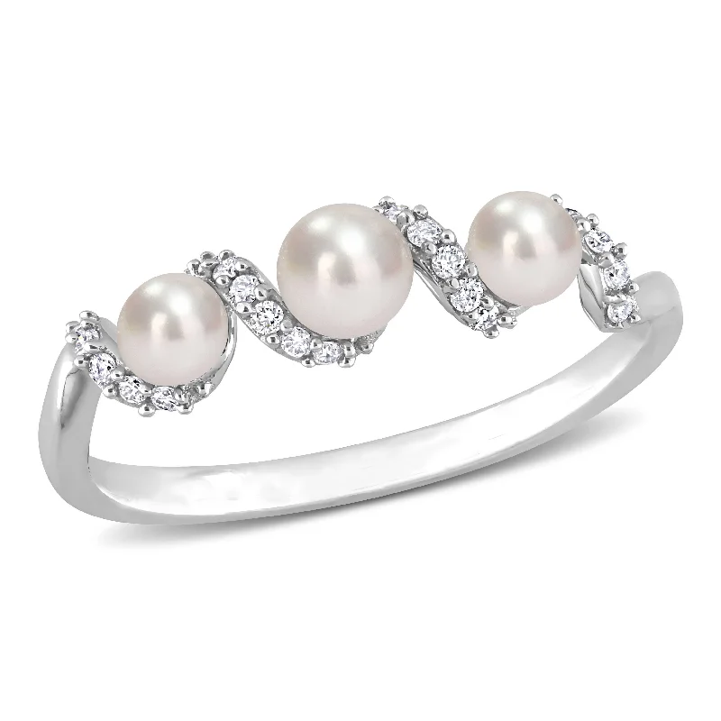 elegant tantalum eternity ring-Cultured Freshwater Pearl and 1/10 CT TDW Diamond Swirl Ring in 14k White Gold