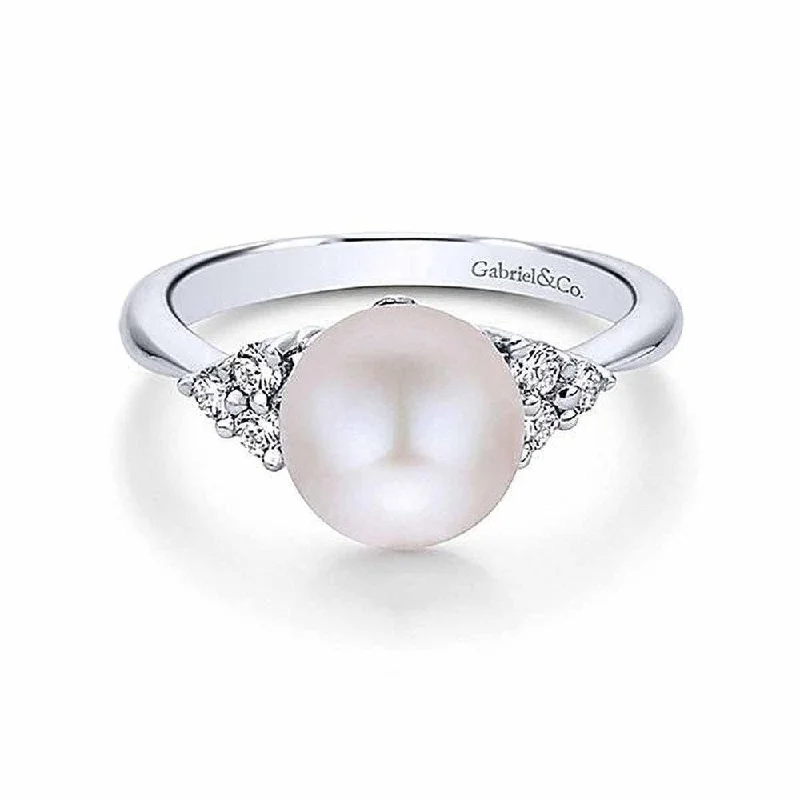 bold emerald prong ring-Cultured Pearl and Diamond Ring