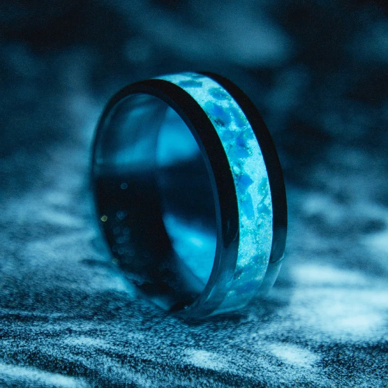 polished silver stellar ring-Custom Titanium Glowstone Ring