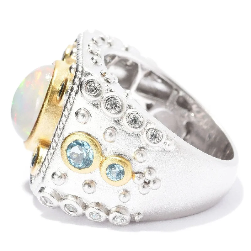 minimalist peak crest ring-Dallas Prince Designs Sterling Silver Ethiopian Opal, Swiss Blue Topaz & White Zircon Ring