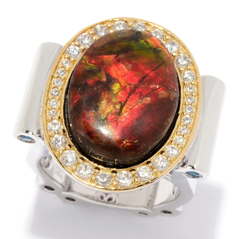 bold opal summit peak ring-Dallas Prince Sterling Silver 18 x 13mm Ammolite & White Zircon Ring