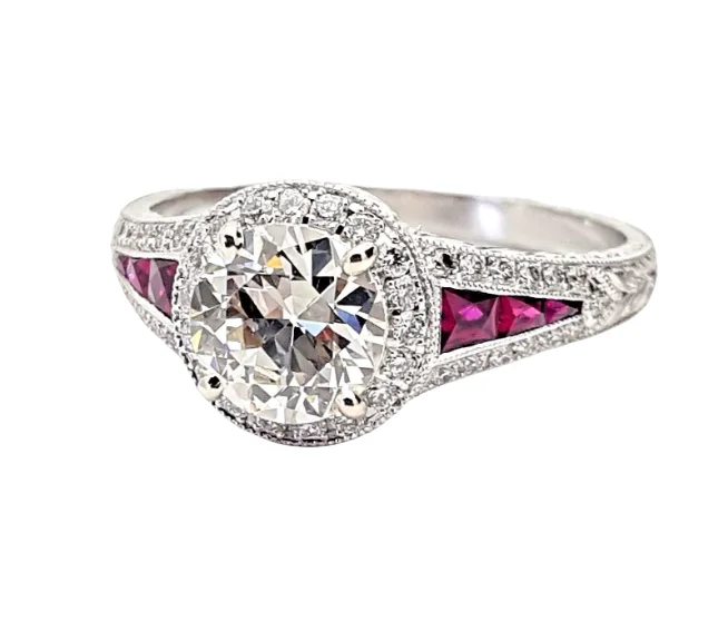 detailed filigree sapphire ring-1.01 Carat VVS Diamond & Ruby Engagement Ring 14K White Gold