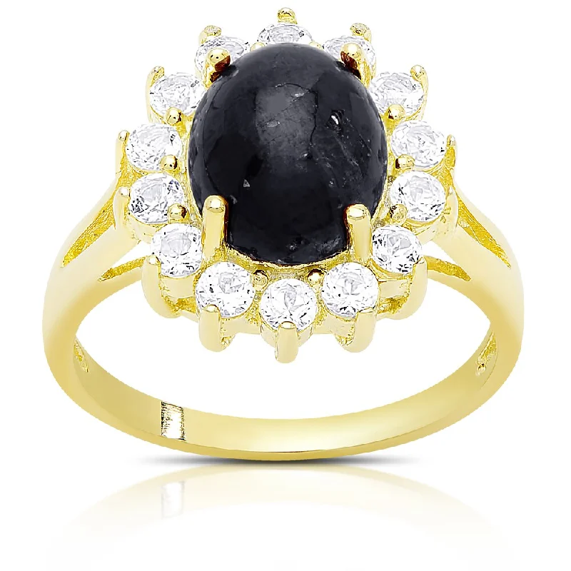 bohemian summit ridge ring-Dolce Giavonna Gold Over Silver Sapphire Cocktail Ring