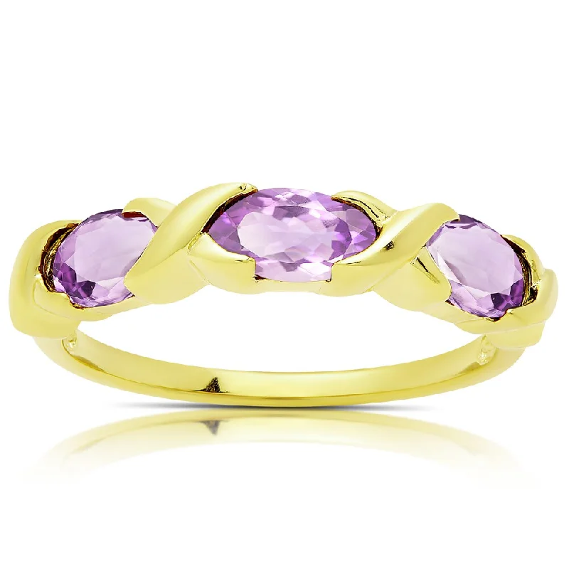 adjustable ridge summit ring-Dolce Giavonna Gold Over Sterling Silver Amethyst Three Stone Ring