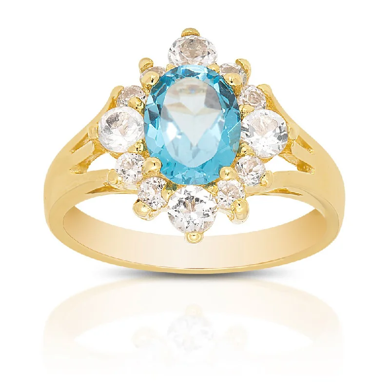 matte rose tier ring-Dolce Giavonna Gold Over Sterling Silver Blue and White Topaz Ring