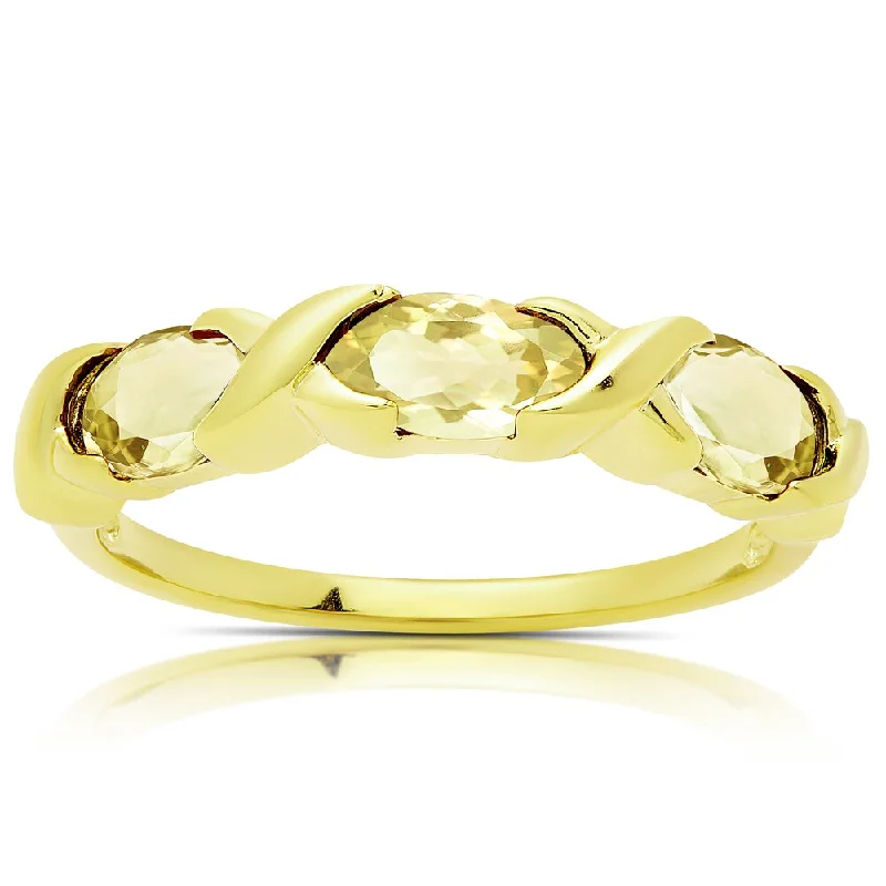 minimalist curve peak ring-Dolce Giavonna Gold Over Sterling Silver Citrine Three Stone Ring