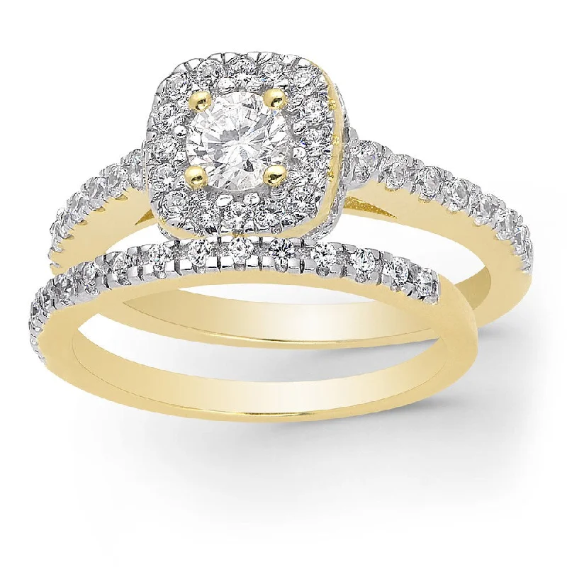 bold topaz summit peak ring-Dolce Giavonna Gold Over Sterling Silver Cubic Zirconia Bridal Ring Set