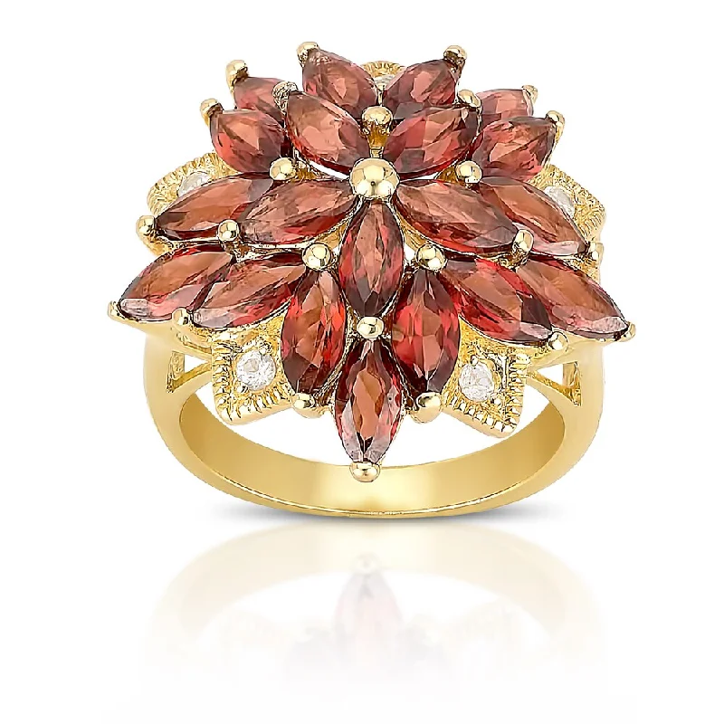 minimalist peak crest ring-Dolce Giavonna Gold Over Sterling Silver Garnet and Cubic Zirconia Flower Ring