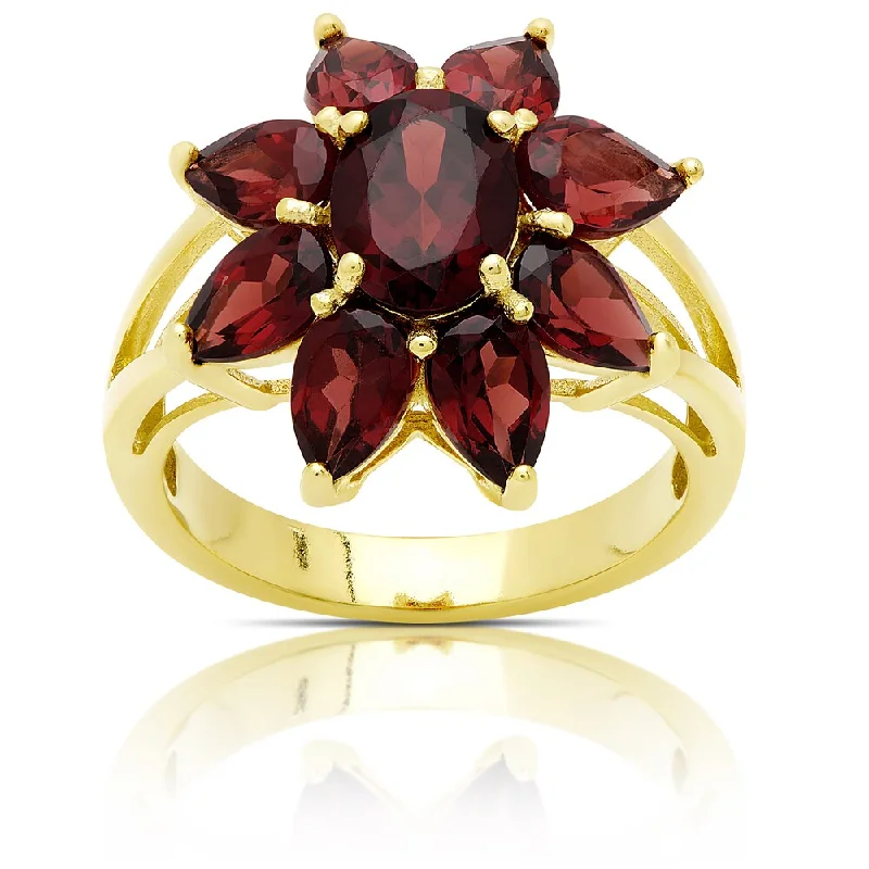 inscribed devotion ring-Dolce Giavonna Gold Over Sterling Silver Garnet Flower Ring