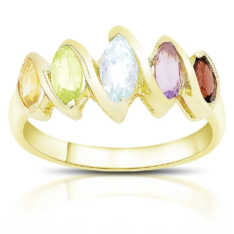 inscribed lineage ring-Dolce Giavonna Gold Over Sterling Silver Marquise Gemstone Five Stone Ring