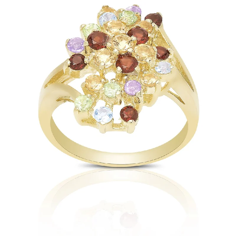 adjustable ridge summit ring-Dolce Giavonna Gold Over Sterling Silver Multi Gemstone Cluster Ring