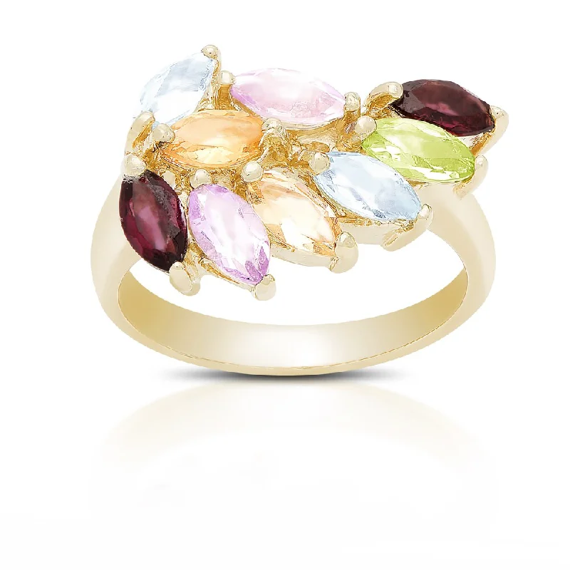 boho-inspired turquoise ring-Dolce Giavonna Gold Over Sterling Silver Multi Gemstone Ring