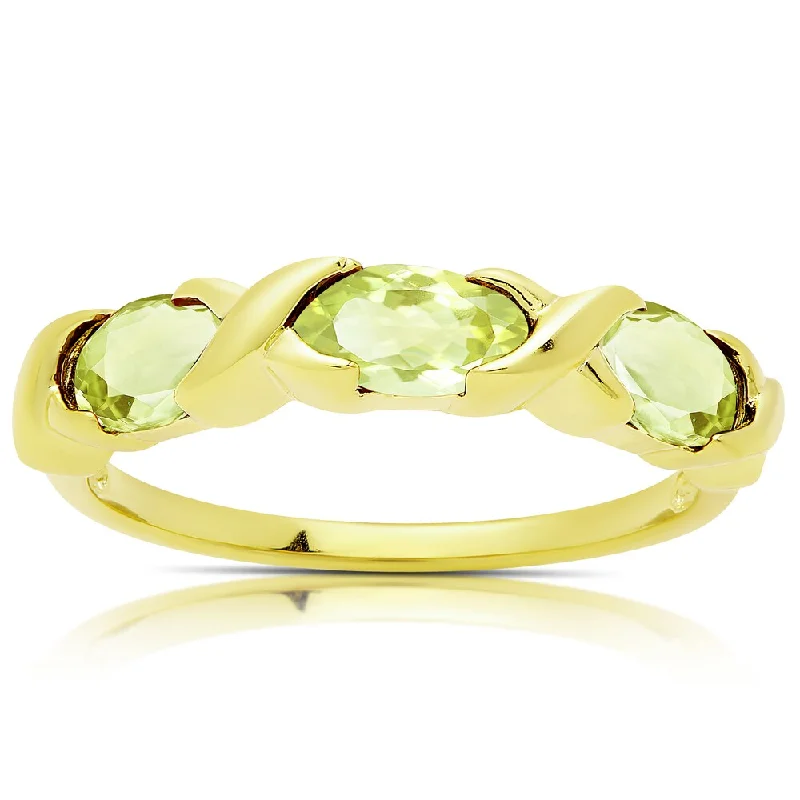 bold ruby cluster ring-Dolce Giavonna Gold Over Sterling Silver Peridot Three Stone Ring