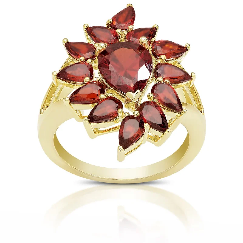 rustic topaz inlay ring-Dolce Giavonna Gold Over Sterling Silver Simulated Garnet Flower Ring