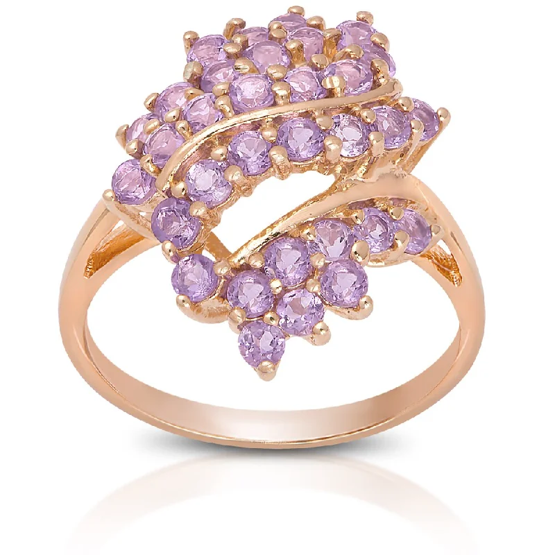 vintage-style jade ring-Dolce Giavonna Rose Gold over Sterling Silver Amethyst Cluster Ring