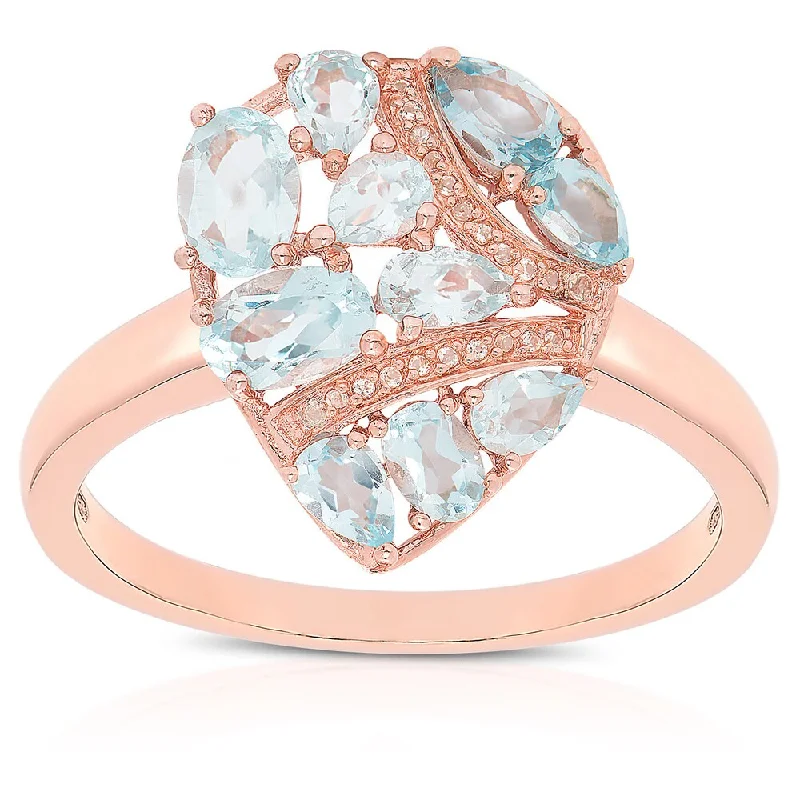 boho-inspired amethyst ring-Dolce Giavonna Rose Gold Over Sterling Silver Blue Topaz and Cubic Zirconia Teardrop Ring