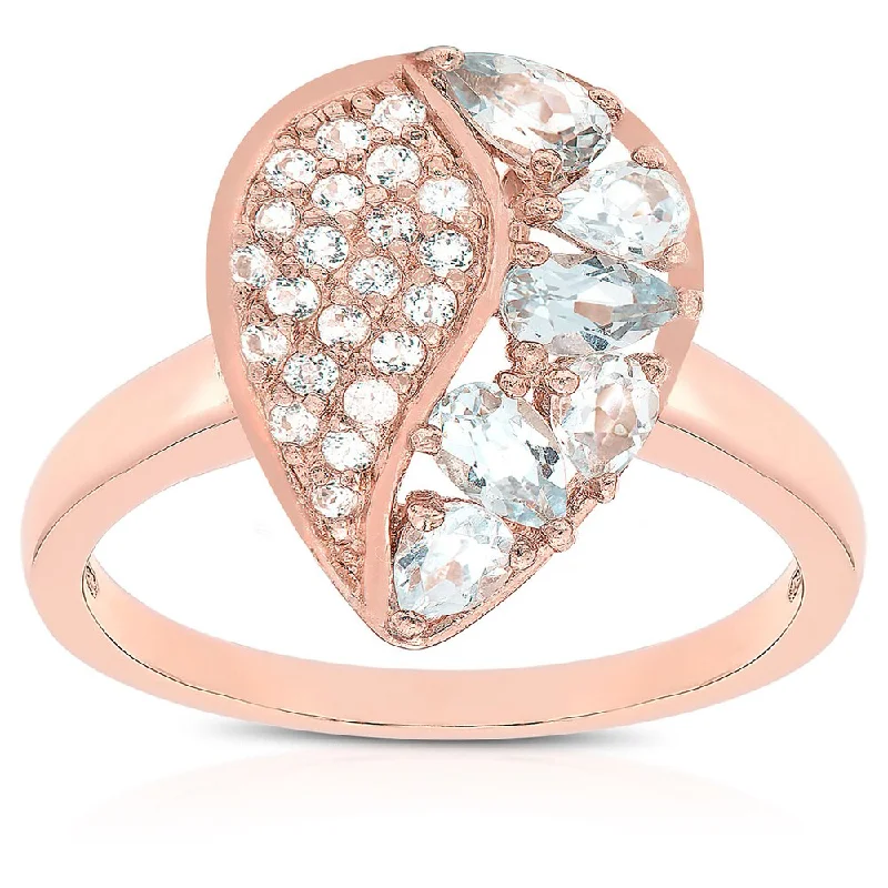 matte bronze spiral ring-Dolce Giavonna Rose Gold Over Sterling Silver Blue Topaz and Cubic Zirconia Two-tone Teardrop Ring