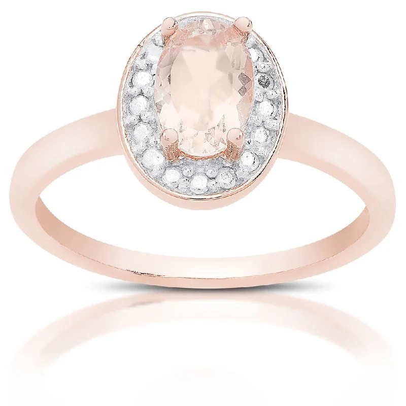 gothic-inspired tiger talon ring-Dolce Giavonna Rose Gold Over Sterling Silver Morganite and Diamond Accent Ring