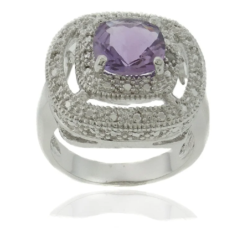 vintage-style emerald ring-Dolce Giavonna Silver Overlay Amethyst and Diamond Accent Square Ring