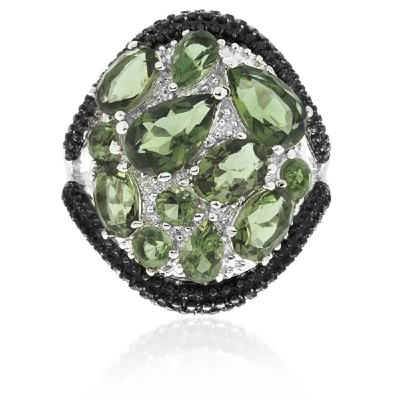 nature-themed ridge peak ring-Dolce Giavonna Silver Overlay Simulated Green Topaz Cocktail Ring