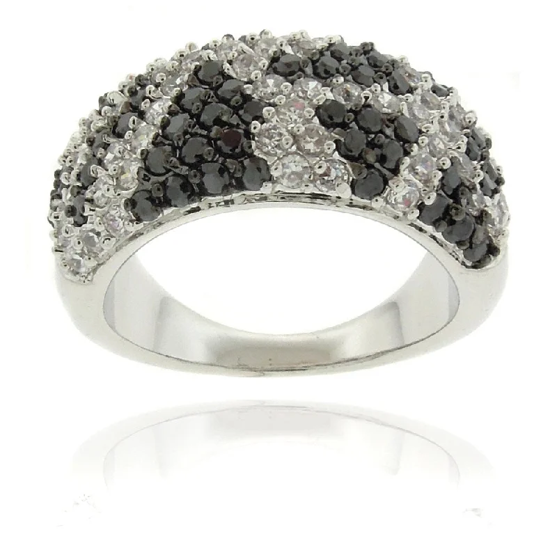 matte silver tier ring-Dolce Giavonna Silverplated Cubic Zirconia Python Print Ring