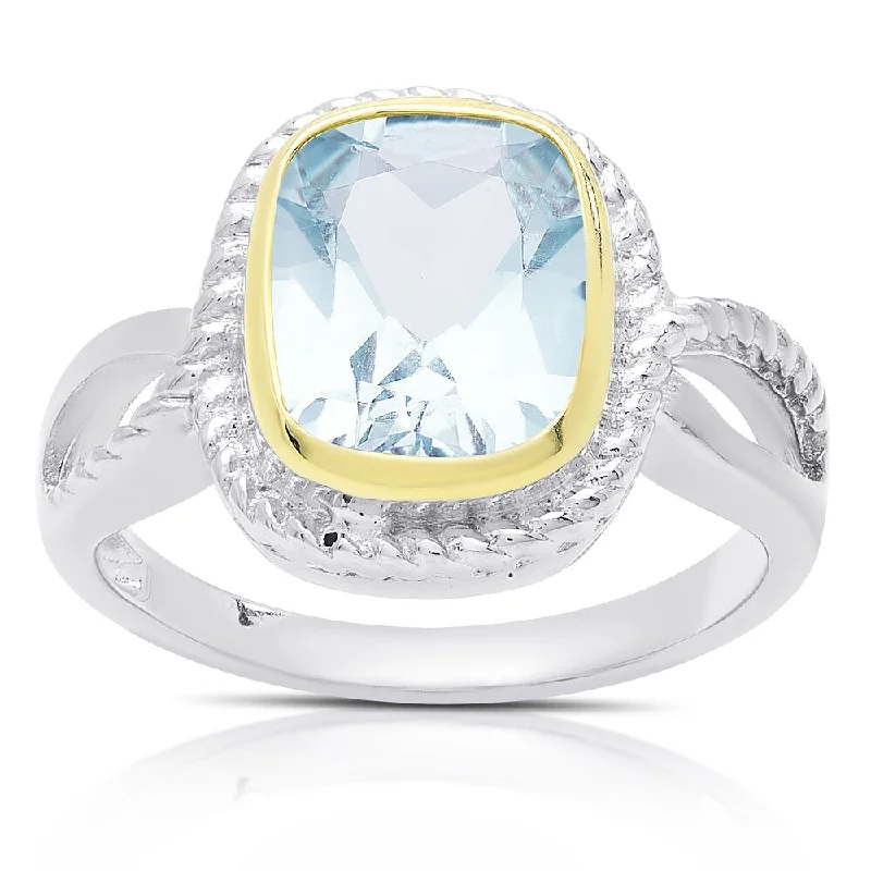 modern layered emerald ring-Dolce Giavonna Sterling Silver Cushion-cut Blue Topaz Ring