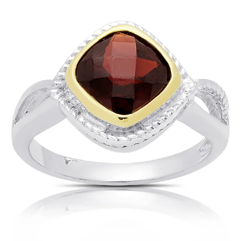 floral-inspired opal ring-Dolce Giavonna Sterling Silver Cushion-cut Garnet Ring