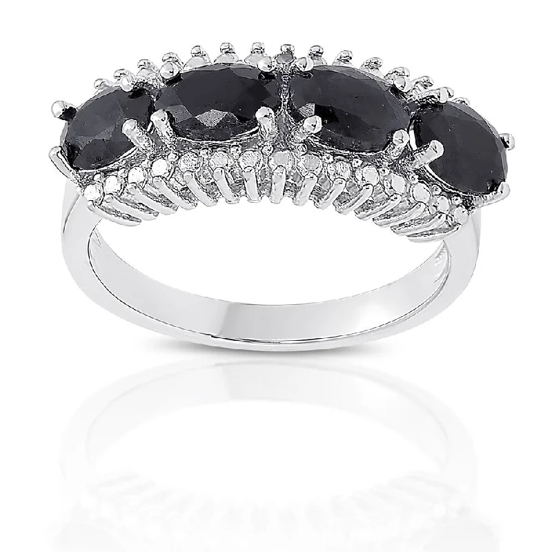 matte bronze tier ring-Dolce Giavonna Sterling Silver Diamond Accent and Sapphire Ring